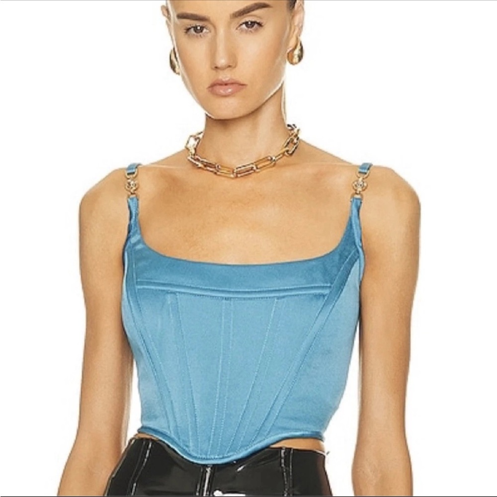 ✨SOLD✨Versace Runway Medusa '95 Satin Corset Crop Top Blue Size 4